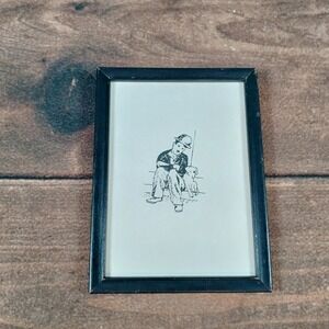 Vintage Framed Ink Drawing Charlie Chaplin With Dog Illustration‎ Art Decor